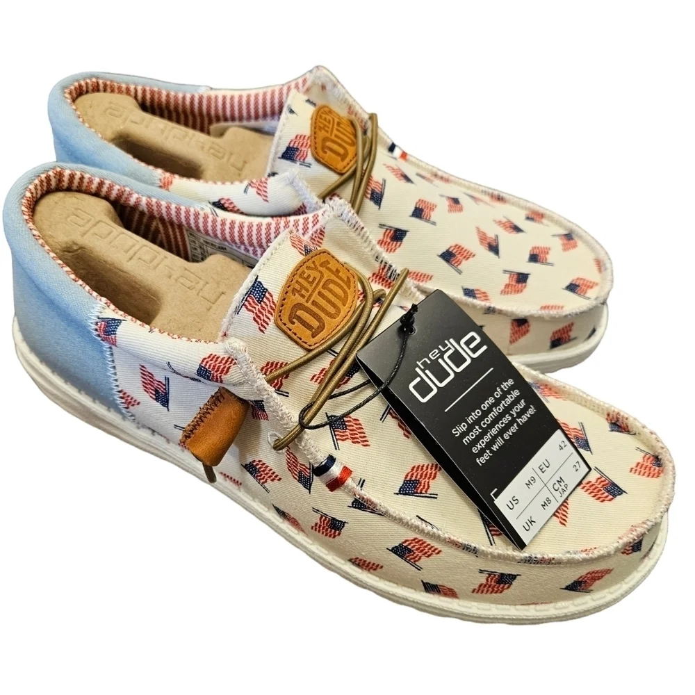Hey Dude Wally Americana Flag Mens Casual Slip-On Shoes NEW